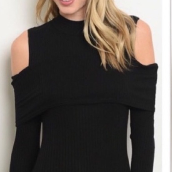 BLACK COLD SHOULDER RIBBED DRESS - Picture 4 of 11